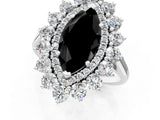 White gold Fancy Black Marquise Cut Diamond Floral Double Halo Engagement Ring with Prong Setting_85