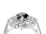 White gold Fancy Black Marquise Cut Diamond Floral Double Halo Engagement Ring with Prong Setting_88