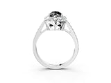 White gold Fancy Black Marquise Cut Diamond Floral Halo Ring with Pavé Band and Prong Setting_10