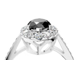 White gold Fancy Black Marquise Cut Diamond Floral Halo Ring with Pavé Band and Prong Setting_11