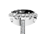 White gold Fancy Black Marquise Cut Diamond Floral Halo Ring with Pavé Band and Prong Setting_12