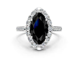 White gold Fancy Black Marquise Cut Diamond Floral Halo Ring with Pavé Band and Prong Setting_7