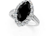 White gold Fancy Black Marquise Cut Diamond Floral Halo Ring with Pavé Band and Prong Setting_8