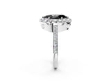 White gold Fancy Black Marquise Cut Diamond Floral Halo Ring with Pavé Band and Prong Setting_9