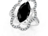 White gold Fancy Black Marquise Cut Diamond Floral Halo Split Shank Prong Setting Ring_1