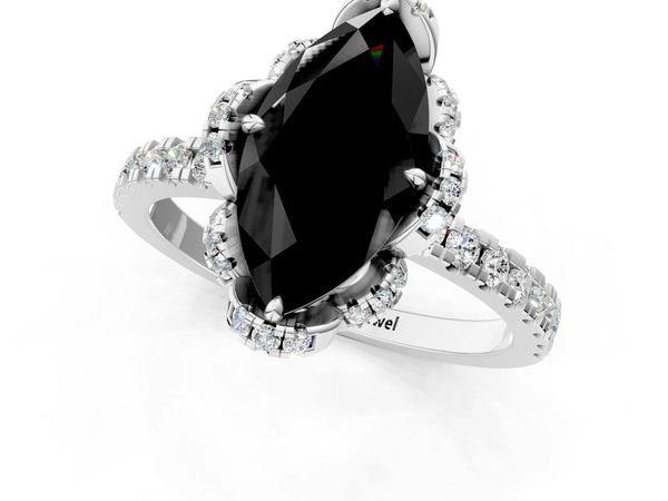 Platinum Marquise Four Petal Floral Halo Engagement Ring Setting for Black Center