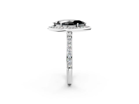 White gold Fancy Black Marquise Cut Diamond Halo Ring with Bezel Frame and Pavé Band_2