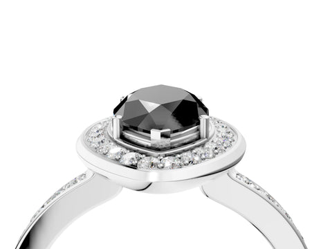 White gold Fancy Black Marquise Cut Diamond Halo Ring with Bezel Frame and Pavé Band_4