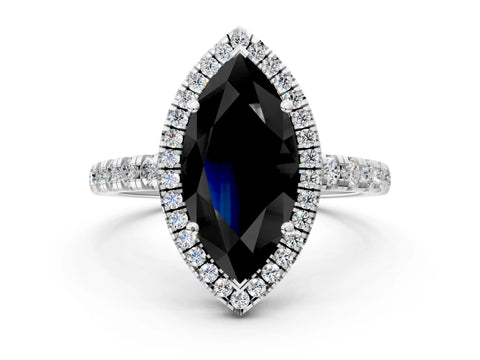 White gold Fancy Black Marquise Cut Diamond Halo Ring with Pavé Band and Four-Prong Setting_12