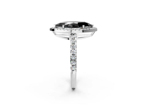 White gold Fancy Black Marquise Cut Diamond Halo Ring with Pavé Band and Four-Prong Setting_14