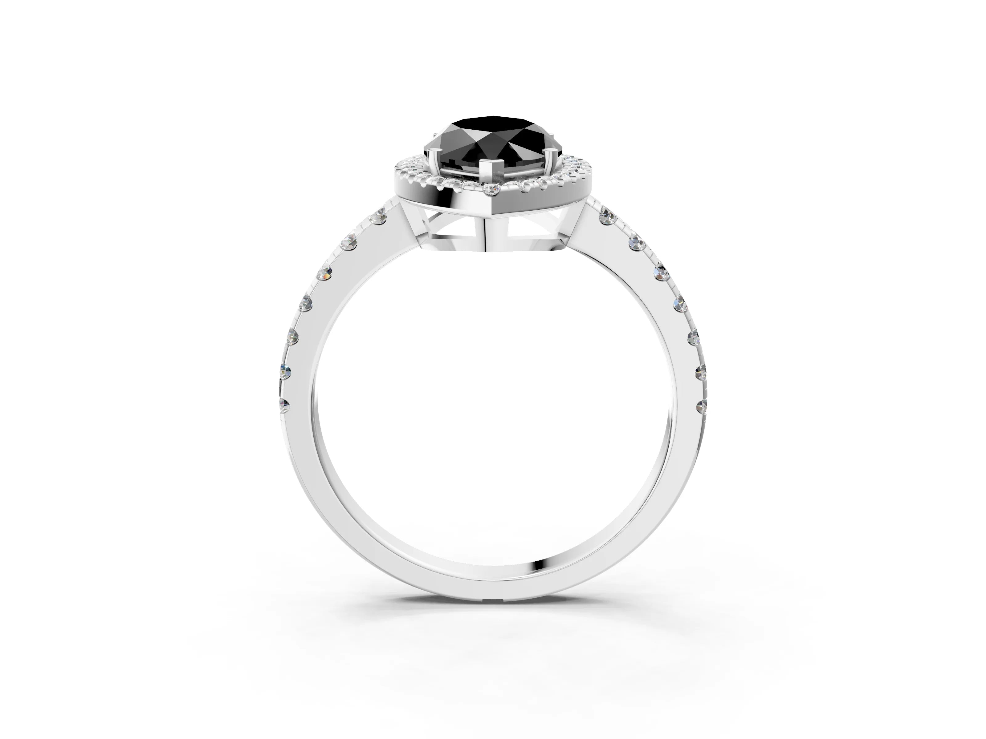 White gold Fancy Black Marquise Cut Diamond Halo Ring with Pavé Band and Four-Prong Setting_15