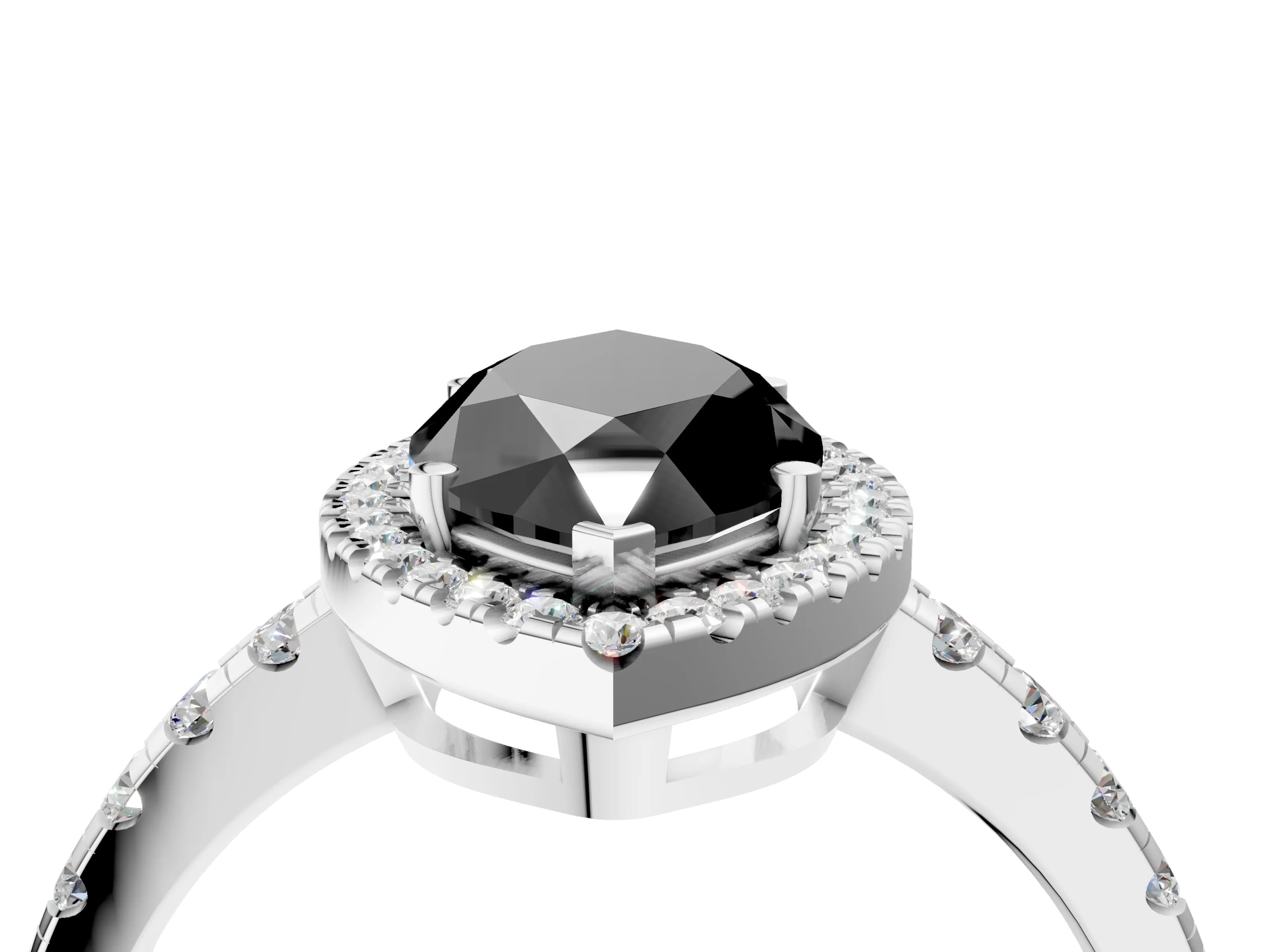 White gold Fancy Black Marquise Cut Diamond Halo Ring with Pavé Band and Four-Prong Setting_16