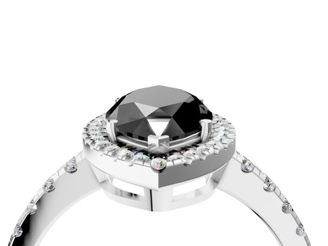 White gold Fancy Black Marquise Cut Diamond Halo Ring with Pavé Band and Four-Prong Setting_16