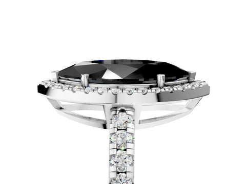 White gold Fancy Black Marquise Cut Diamond Halo Ring with Pavé Band and Four-Prong Setting_17