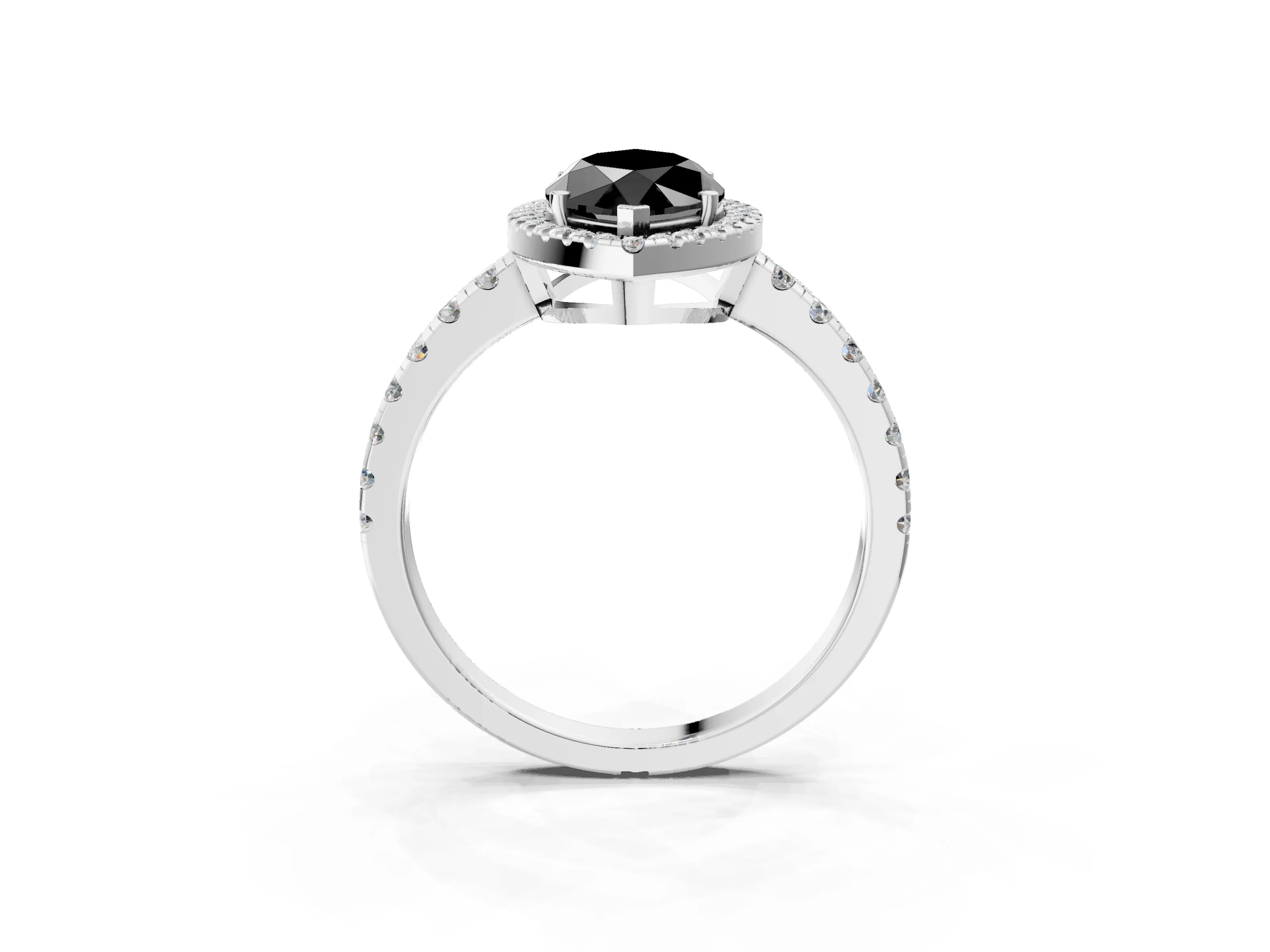 White gold Fancy Black Marquise Cut Diamond Halo Ring with Pavé Band and Four-Prong Setting_3