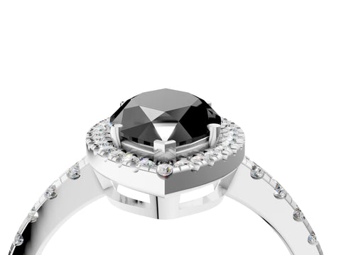 White gold Fancy Black Marquise Cut Diamond Halo Ring with Pavé Band and Four-Prong Setting_4