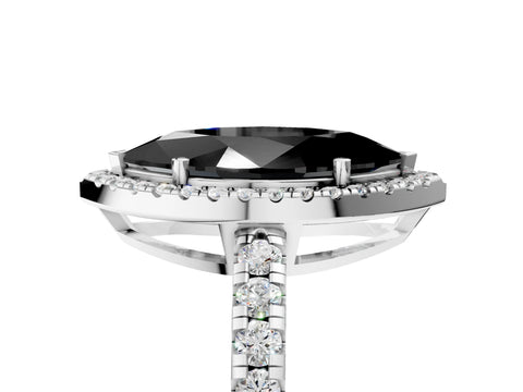 White gold Fancy Black Marquise Cut Diamond Halo Ring with Pavé Band and Four-Prong Setting_5