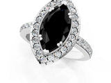 White gold Fancy Black Marquise Cut Diamond Halo Ring with Pavé Band and Prong Setting_1