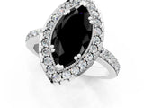 White gold Fancy Black Marquise Cut Diamond Halo Ring with Pavé Band and Prong Setting_13