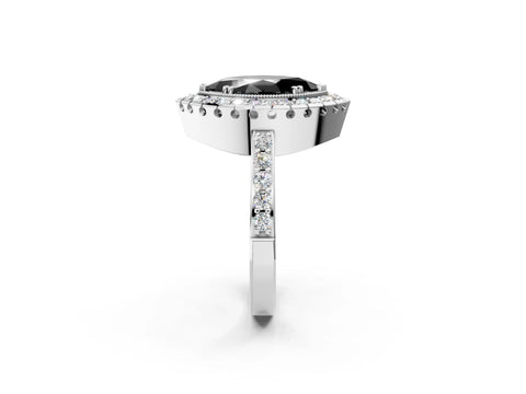 White gold Fancy Black Marquise Cut Diamond Halo Ring with Pavé Band and Prong Setting_14