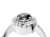 White gold Fancy Black Marquise Cut Diamond Halo Ring with Pavé Band and Prong Setting_16
