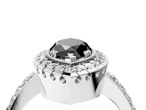 White gold Fancy Black Marquise Cut Diamond Halo Ring with Pavé Band and Prong Setting_16