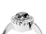 White gold Fancy Black Marquise Cut Diamond Halo Ring with Pavé Band and Prong Setting_4