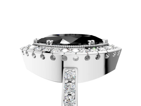 White gold Fancy Black Marquise Cut Diamond Halo Ring with Pavé Band and Prong Setting_5