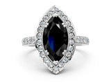 White gold Fancy Black Marquise Cut Diamond Halo Ring with Pavé Band and Prong Setting