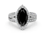 White gold Fancy Black Marquise Cut Diamond Halo Ring with Split Shank Pavé Band and Four-Prong Setting_12