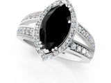 White gold Fancy Black Marquise Cut Diamond Halo Ring with Split Shank Pavé Band and Four-Prong Setting_13