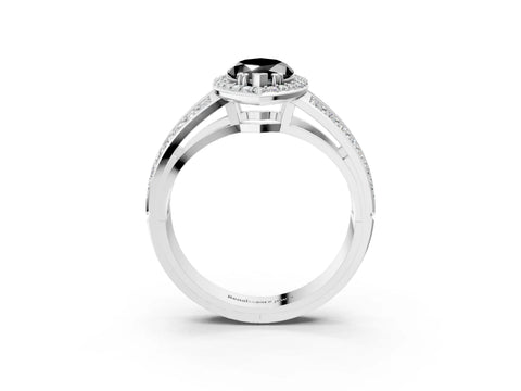 White gold Fancy Black Marquise Cut Diamond Halo Ring with Split Shank Pavé Band and Four-Prong Setting_15
