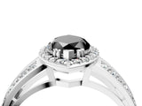 White gold Fancy Black Marquise Cut Diamond Halo Ring with Split Shank Pavé Band and Four-Prong Setting_16