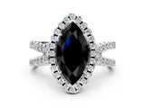 White gold Fancy Black Marquise Cut Diamond Halo Ring with Split Shank Pavé Band and Prong Setting_12