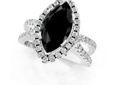 White gold Fancy Black Marquise Cut Diamond Halo Ring with Split Shank Pavé Band and Prong Setting_13