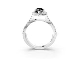 White gold Fancy Black Marquise Cut Diamond Halo Ring with Split Shank Pavé Band and Prong Setting_15