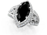 White gold Fancy Black Marquise Cut Diamond Halo Ring with Split Shank and Bezel Accents and Four-Prong Setting_1