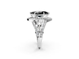 White gold Fancy Black Marquise Cut Diamond Halo Ring with Split Shank and Bezel Accents and Four-Prong Setting_2