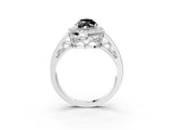 White gold Fancy Black Marquise Cut Diamond Halo Ring with Split Shank and Bezel Accents and Prong Setting_3