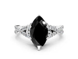 White gold Fancy Black Marquise Cut Diamond  Halo Twist Band Solitaire Prong Setting Ring_12