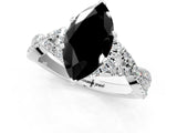 White gold Fancy Black Marquise Cut Diamond Halo Twist Band Solitaire Prong Setting Ring_1