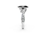 White gold Fancy Black Marquise Cut Diamond Halo Twist Band Solitaire Prong Setting Ring_2