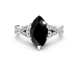 White gold Fancy Black Marquise Cut Diamond Halo Twist Band Solitaire Prong Setting Ring