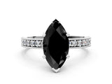 White gold Fancy Black Marquise Cut Diamond Milgrain Pavé Engagement Ring with Four-Prong Setting