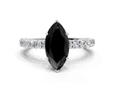 White gold Fancy Black Marquise Cut Diamond Pavé Band Solitaire Ring with Prong Setting_24