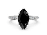 White gold Fancy Black Marquise Cut Diamond Pavé Engagement Ring with Round  Accents and Prong Setting_24