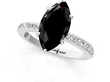White gold Fancy Black Marquise Cut Diamond Pavé Engagement Ring with Round  Accents and Prong Setting_25