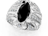 White gold Fancy Black Marquise Cut Diamond Pave Art Deco Split Shank Ring with Four-Prong Setting_1