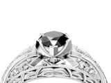 White gold Fancy Black Marquise Cut Diamond Pave Art Deco Split Shank Ring with Four-Prong Setting_4