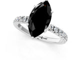 White gold Fancy Black Marquise Cut Diamond Pave Band Solitaire Ring with Round  and Prong Setting_73